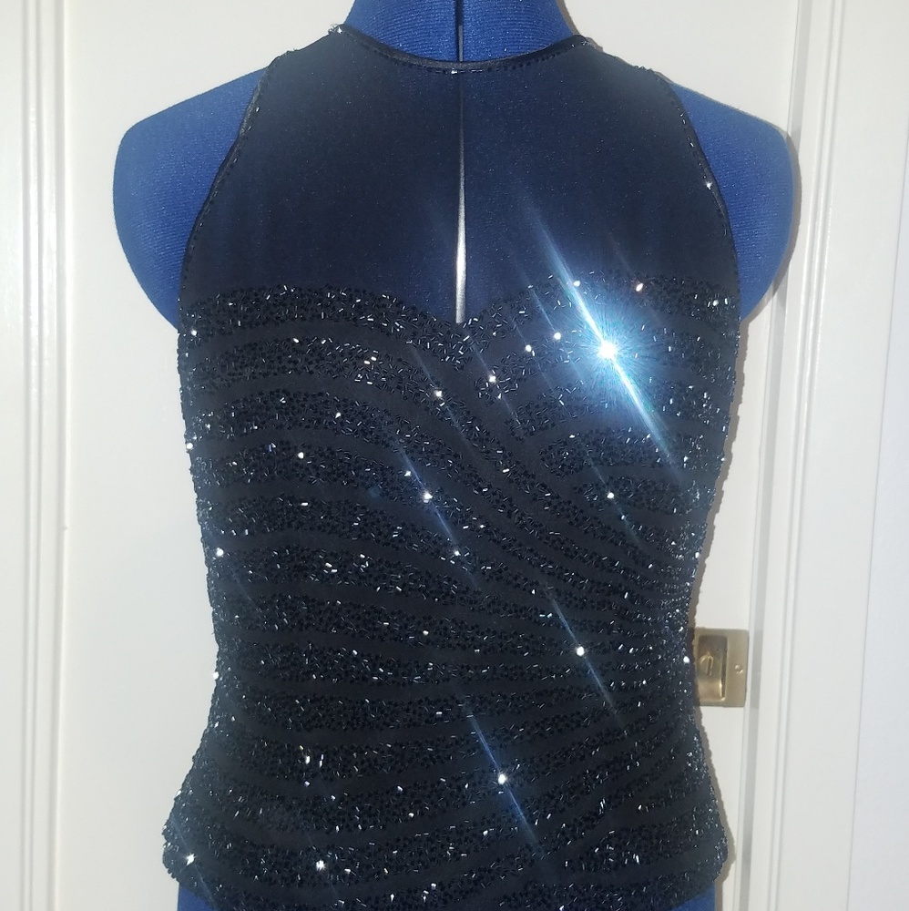 BLACK CRYSTAL BEADED SLEEVELESS TOP